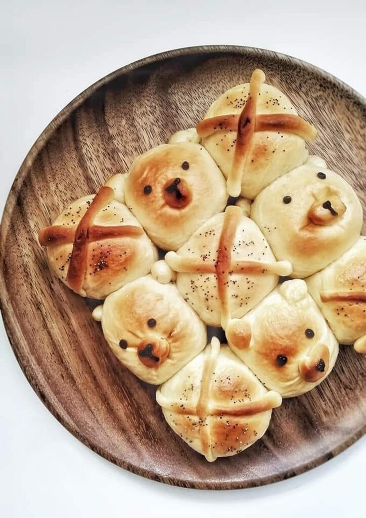 Toasted bread on a plate with a face design