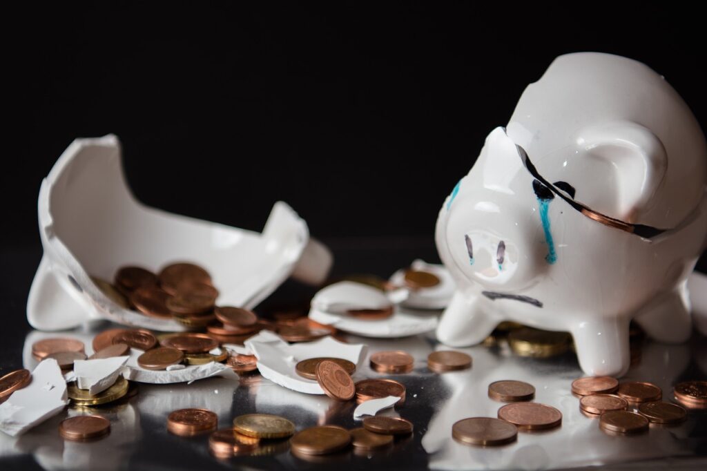 Broken piggy bank.