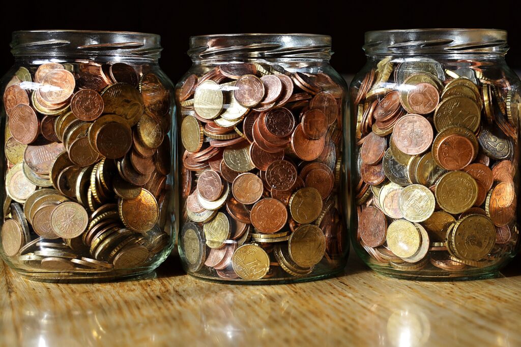 Three jars of coins.